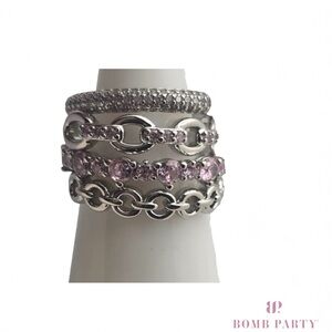 Bomb Party BP Delicates 2025 Ask How the Light Got In sz 8 Rhodium Ring stack